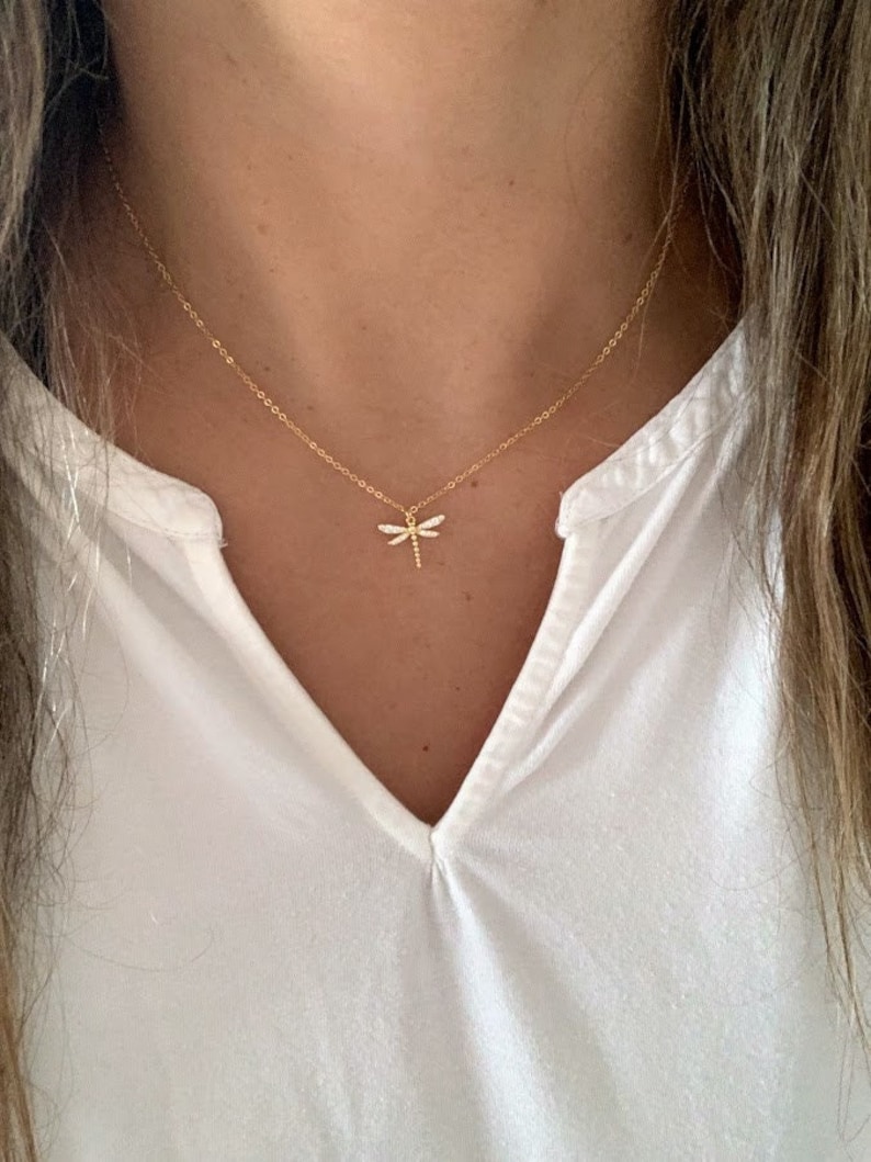 Gold Dragonfly Necklace, Dragonfly Pendant Necklace, Dragonfly Jewelry, Summer Jewelry, Dragonfly Pendant Necklace image 1