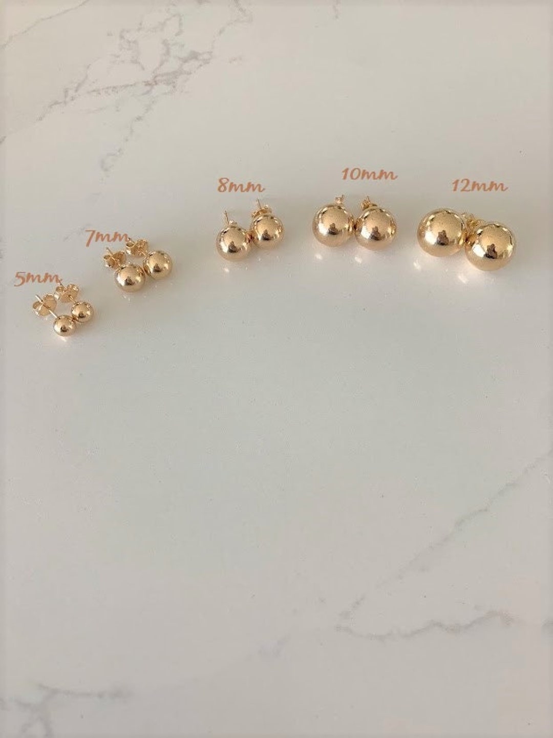 18K Gold Filled Button Ball Earrings, High Polish, 5MM, 6MM, 8MM  