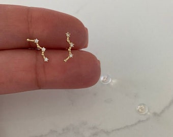 14K Solid Gold, Constellation Cubic CZ Earrings, Constellation Studs, Push Back Studs, Beautiful and Elegant Dainty Earrings
