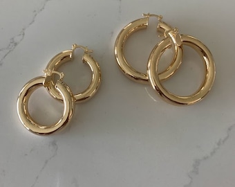 Orecchini da donna in oro 18 carati Chunky Teardrop Hoops, orecchini da donna, leggeri Waterdrop Hollow Open Hoops, ipoallergenici per donne e