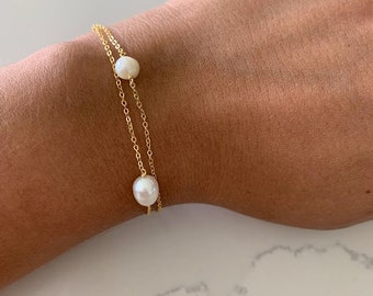 Genuine Double Pearl Bracelet | Sterling Silver Bracelet | Real Freshwater Pearl Jewelry | Gift for her | Bridesmaid | Minimalist Bracelet