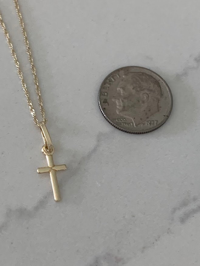 14K Solid Gold Tiny Cross Necklace, 14K Gold Small Cross 14K Solid Gold Tiny Cross Necklace, 14K Gold Small Cross