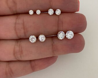 14K Gold Round CZ Studs • CZ Earrings • 4 Prong Push back Circular Studs • Round Studs• Cubic Zirconia 4 Prong Studs • 3MM 4MM 5MM 6MM