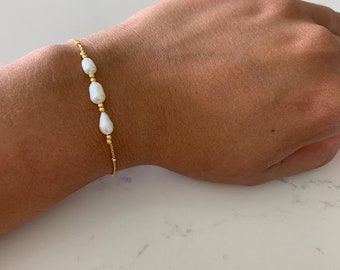 Genuine Triple Pearl Bracelet | Sterling Silver Bracelet | Real Freshwater Pearl Jewelry | Gift for her | Bridesmaid | Minimalist Bracelet