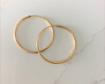 35MM Thin Hoops in 18K Gold Filled, Gold Hoops, Gold Filled Hoops, Gold Earrings, Gold FIll Earrings, Gold Thin Hoops, JLO Hoops