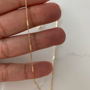 Gold Dainty Box Chain with Bar | Minimalist | Gold Necklace | Mini Box Chain | Dainty Gold Chain
