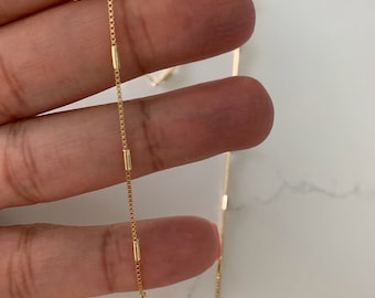 Gold Filled Dainty Box Chain Necklace with Bar: Minimalist Style