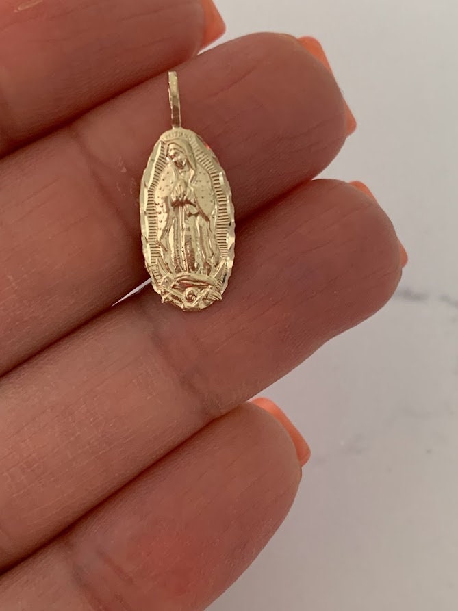 14K Solid Gold Virgin of Guadalupe Pendant - Catholic Yellow Gold - Etsy