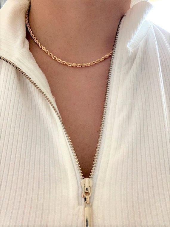 3.5MM Rope Necklace Skinny Rope Necklace Chain 18K Gold Filled Chain Choker Necklace  Rope Choker Gold Roper Choker Twisted Necklace 