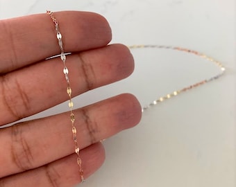 14K Tricolor Gold Chain: 1.7mm Twisted Mirror Necklace or Bracelet