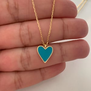 Enamel Heart Charm Necklace, Lovely Heart Pendant Necklace, 18K Gold over Genuine Sterling Silver, Excellent Quality,Pink, White, Blue Heart