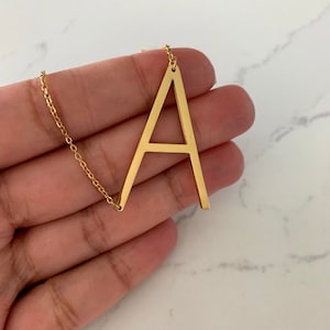 Large Initial Necklace, Stainless Steel, Big Letter Necklace, Sideways Initial Necklace, Oversized Initial Necklace, Alphabet Necklace