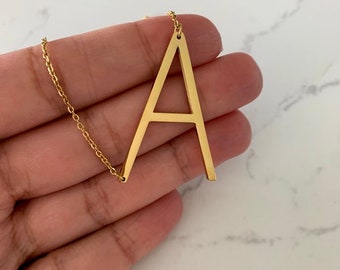 Large Initial Necklace, Stainless Steel, Big Letter Necklace, Sideways Initial Necklace, Oversized Initial Necklace, Alphabet Necklace