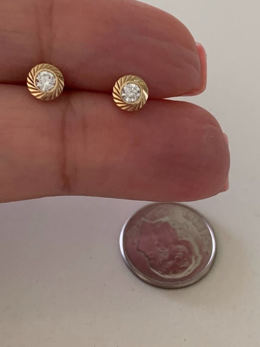 14K Yellow Gold DC Bezel Stud Earrings, Solitaire Earrings, Cubic ...