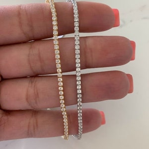 Cubic Zirconia Tennis Necklace, Sterling Silver, 14K Gold over Silver, 2.2 MM CZ Tennis Choker Necklace, Bridal Jewelry Choker Necklace