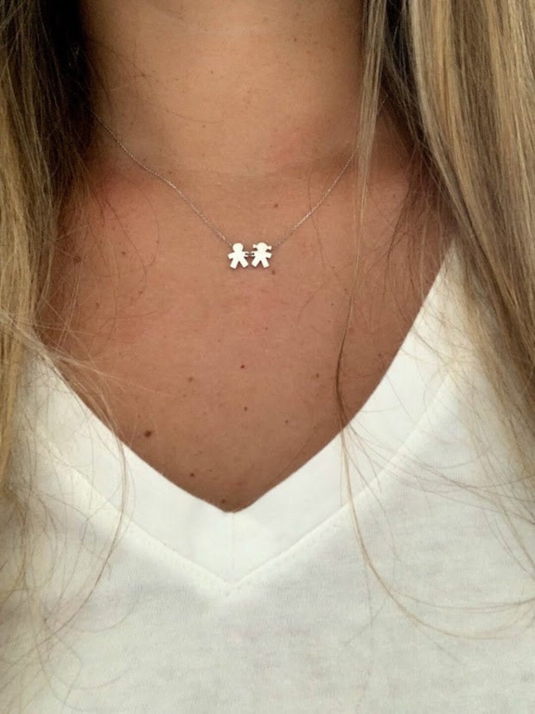 14K Solid Gold Mother's Necklace, Children Charms, Boy and Girl, Girl