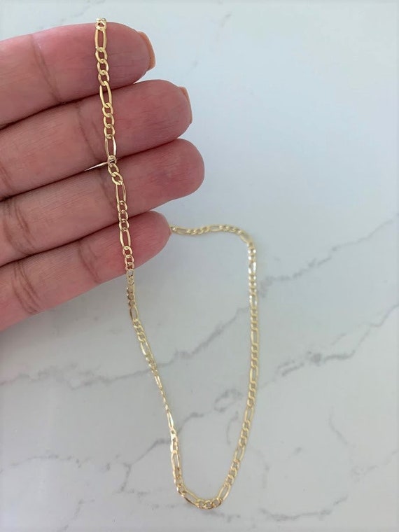 Solid 14K Yellow Gold Figaro Chain Necklace 16 Inch 2.6mm Wide