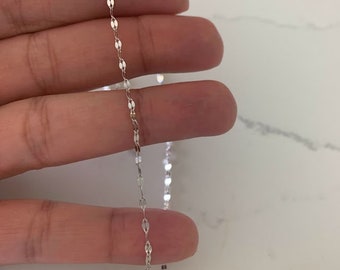 14K White Gold Sparkle Mirror Chain Necklace: Elegant Sequin Chain