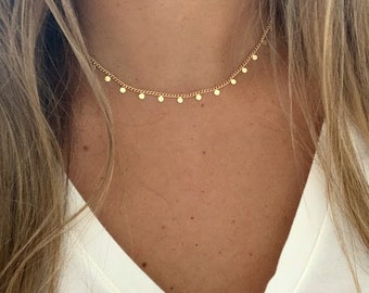 Schijven kettingketting, sierlijke satellietschijven ketting, schijven ketting, Cubaanse link, sierlijke ketting, gelaagdheid ketting, goud gevulde schijfketting