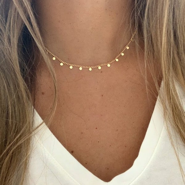 Discs Chain Necklace, Dainty Satellite Discs Chain, Discs Necklace, Cuban Link, Dainty Necklace, Layering Necklace, Gold filled Disc Chain