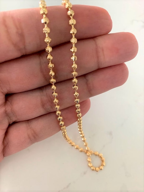 14K Yellow Gold Diamond Cut Beaded Chain 3mm