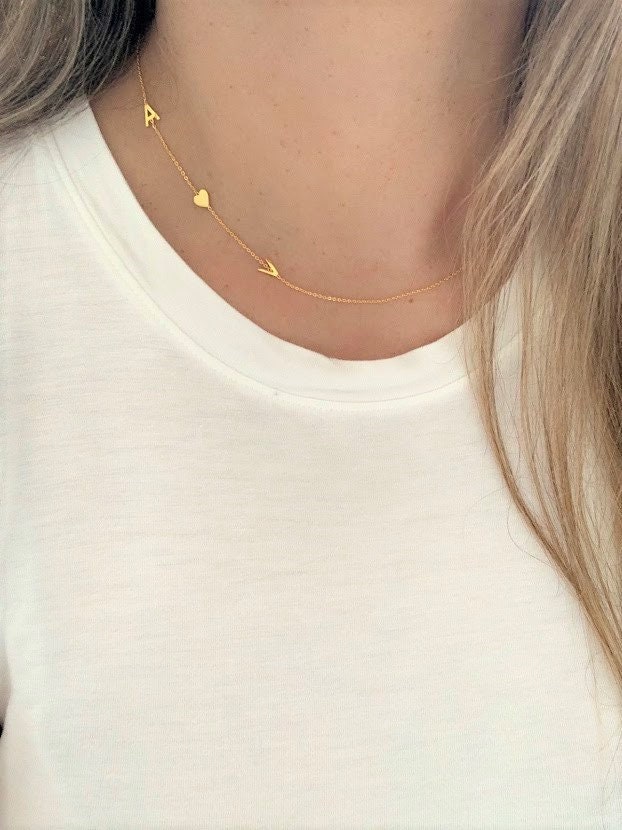 14K Gold Name Necklace Sideways Initial Necklace Solid Gold | Etsy