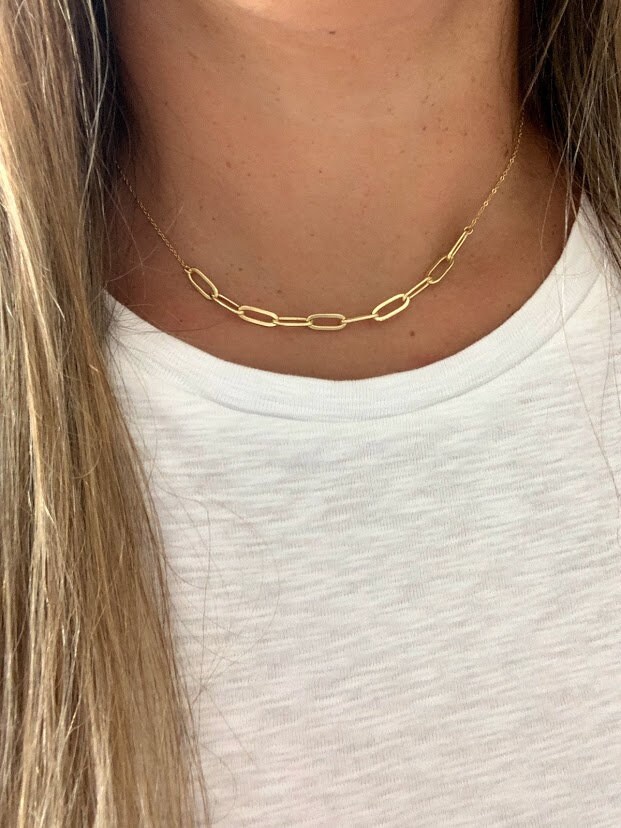14+4" Oval Large Link Paperclip • Sterling Silver Paperclip Chain Necklace • Gold over Silver • Layering Gold Chain •  Paperclip Tiny Cable