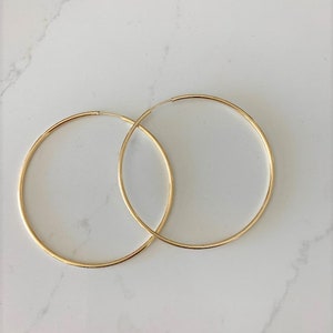 60MM Thin Hoops in 18K Gold Filled, Gold Hoops, Gold Filled Hoops, Gold Earrings, Gold FIll Earrings, Gold Thin Hoops, JLO Hoops