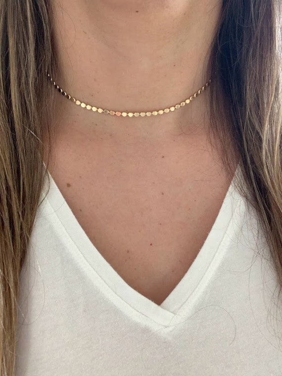 Gold Flat Beaded Necklace | Dainty Flat Ball Chain | Beads Necklace | Flat Beaded Chain | Layering Necklace 18 + 2 Extender