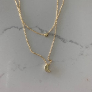 Gold Moon & Star Necklace Floating Moon and Star Moon Necklace Gold ...