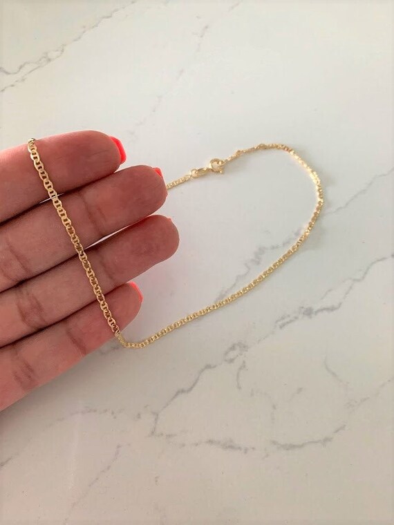 Thin 2MM Mariner Link Necklace in 14K 