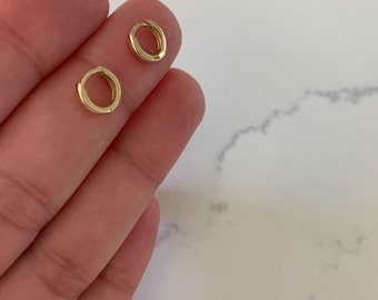 14K Solid Yellow Gold Huggie Earrings: Dainty 9MM Hoops