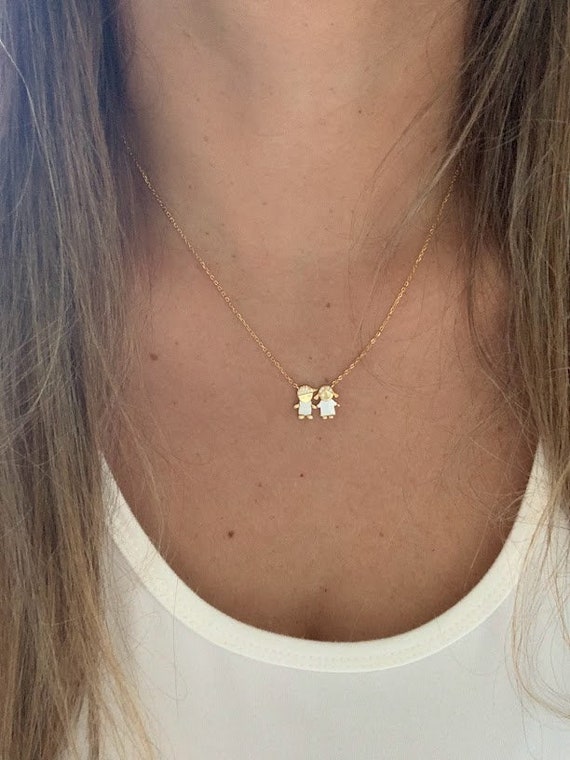 Buy Rhinestone Boy and Girl Charms Necklace New Mom Gift Gold Plated  Personalized Children Necklace, Boy Pendant, Gift for Mom, Mothers Day  Online in India - Etsy
