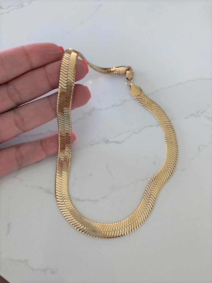 10MM Herringbone Necklace 14K Gold Filled Omega Necklace Etsy