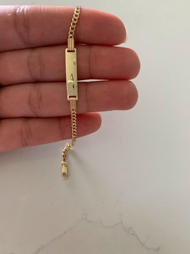 14K Gold ID Bracelet, Baby Bracelet, Cuban Link Chain