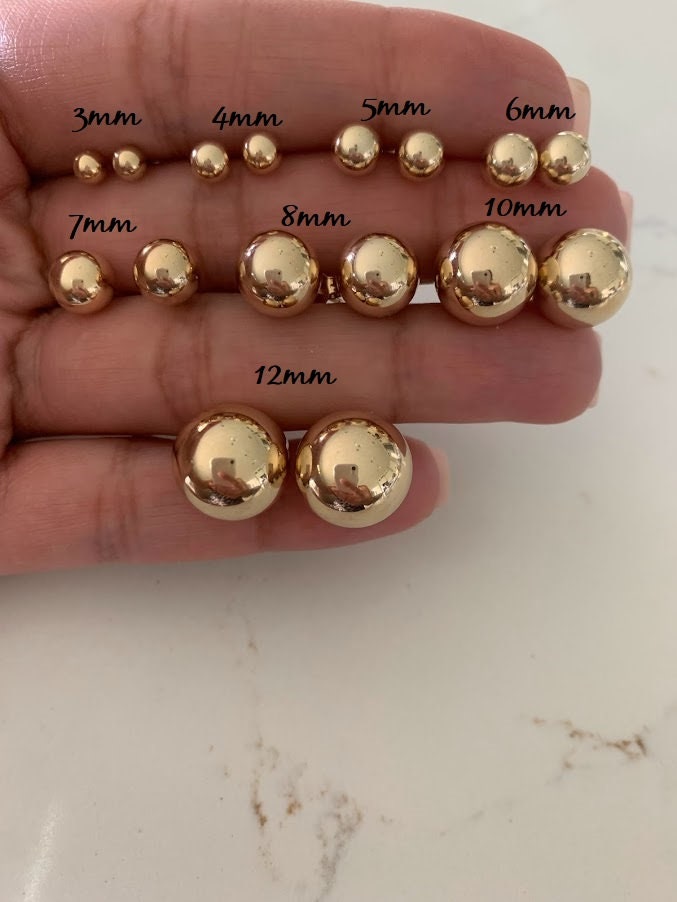 14K Sold Gold Flat Ball Stud Earrngs/ Tny Mnmalst Smple - Etsy