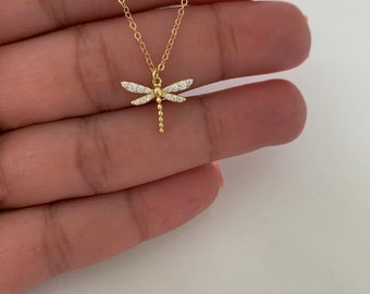Gold Dragonfly Necklace, Dragonfly Pendant Necklace, Dragonfly Jewelry, Summer Jewelry, Dragonfly Pendant Necklace