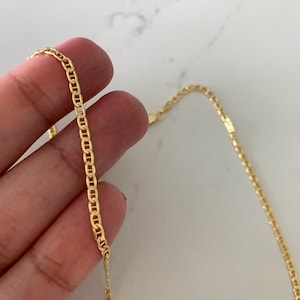 14K Yellow Gold Hollow Mariner Bevel Chain, 2.4 MM Wide,  Mariner 14K Gold Chain Necklace, Real Gold, Hollow, Mariner Link Chain, Layering