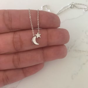 Moon and Star Necklace, Sterling Silver Dainty Necklace, Minimalist Jewelry, Star Necklace, Crescent Moon, Moon and Star