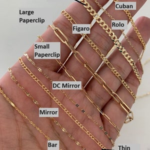 14K SOLID GOLD Chain Necklace, Cuban Chain, Rolo Chain, Paperclip Chain, Figaro, Mirror Dainty Chain for women, for kids, for men, Gift