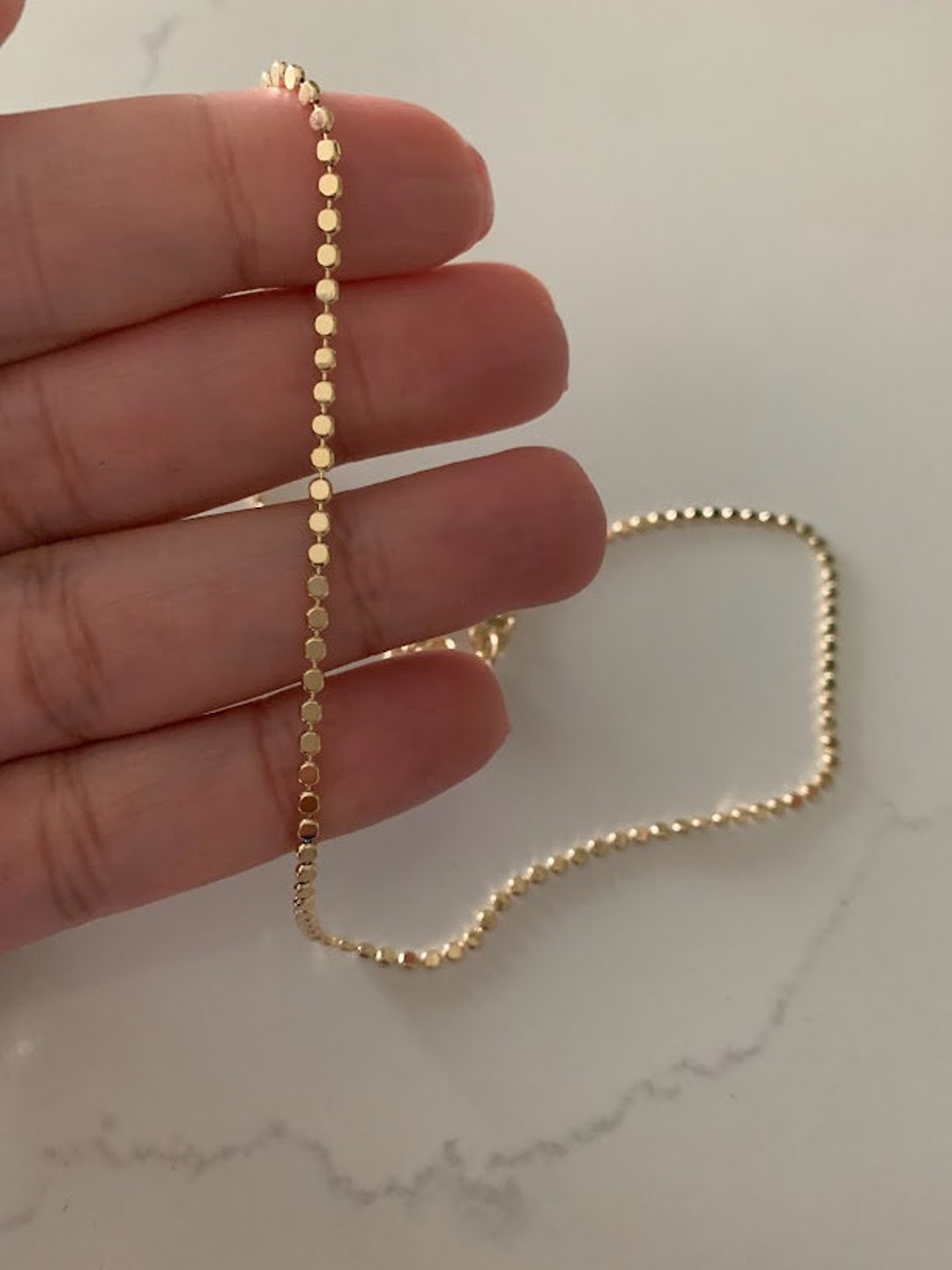 Gold Flat Beaded Choker Necklace Dainty Flat Ball Chain 