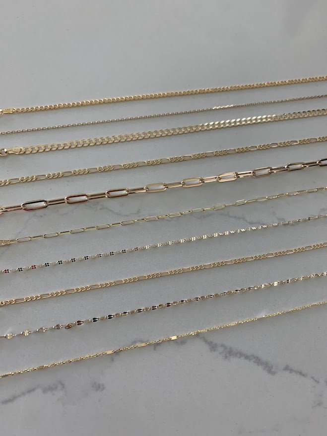 14K SOLID GOLD Chain Necklace, Mirror Chain, Paperclip Chain 14K SOLID GOLD Chain Necklace, Mirror Chain, Paperclip Chain
