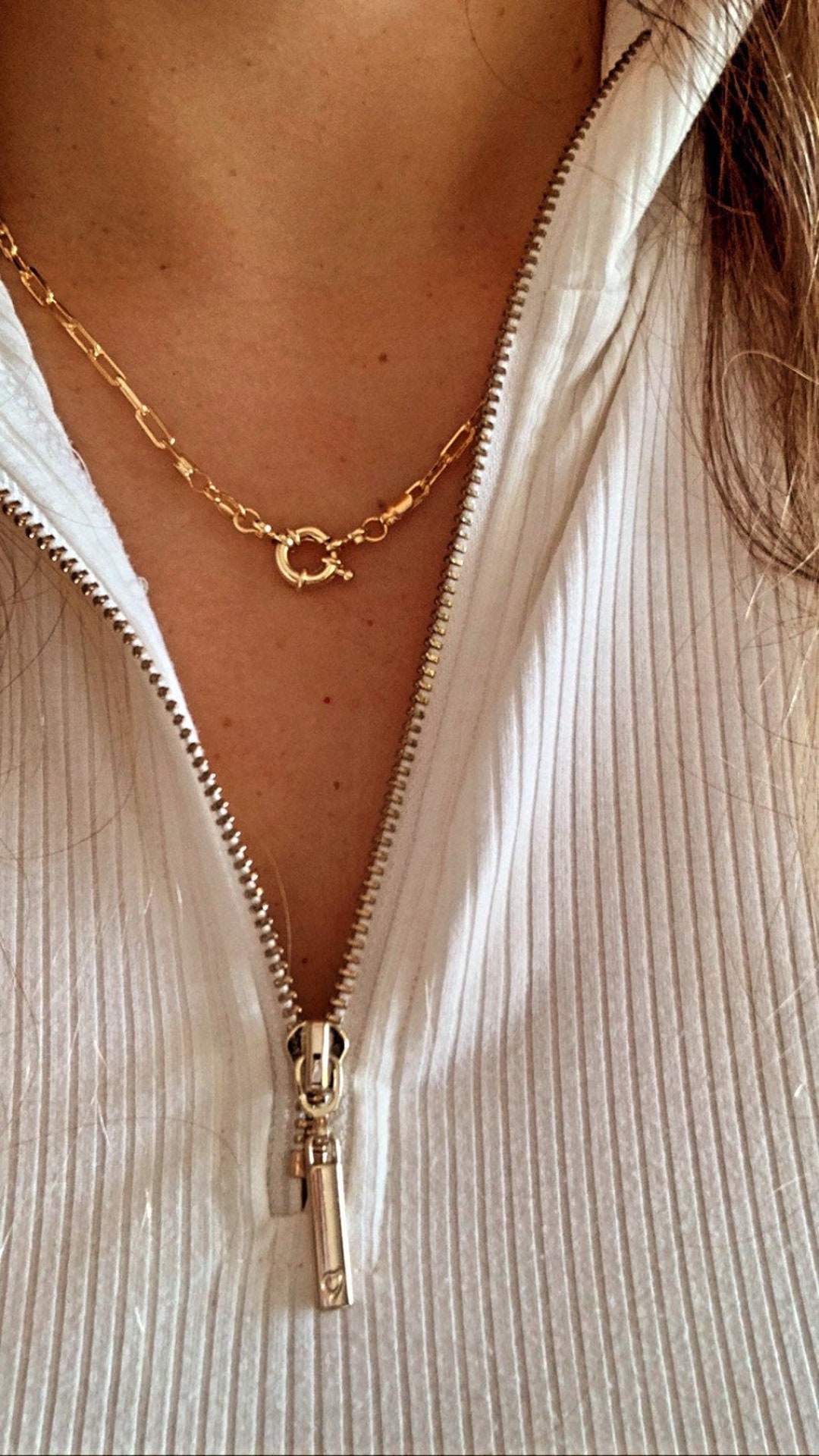 Gold Paperclip Chain-Charm Necklace-Zirconia Pendant-Layering Necklace 18