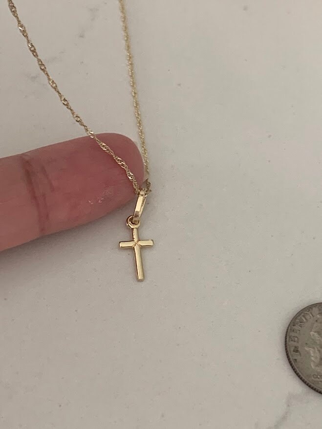 14K Solid Gold Tiny Cross Necklace, 14K Gold Small Cross 14K Solid Gold Tiny Cross Necklace, 14K Gold Small Cross