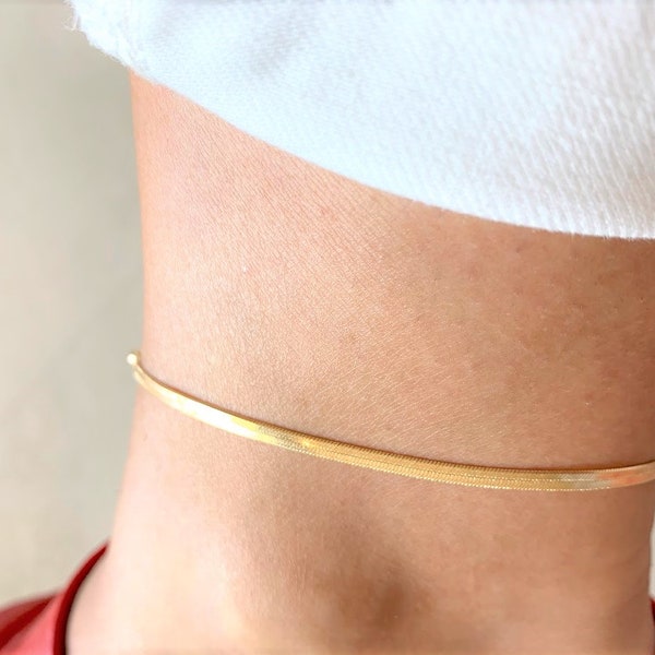 Herringbone Anklet, 14K Goldfilled, 2MM Herringbone Anklet, Omega Anklet, Stacking Anklet, Gold filled Anklet, Snake Chain Anklet