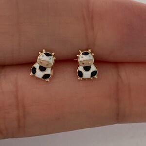 14K Gold Dairy Cow Stud Earrings | Farm Animal Stud Earrings | Whimsical Studs | Little Girl Studs