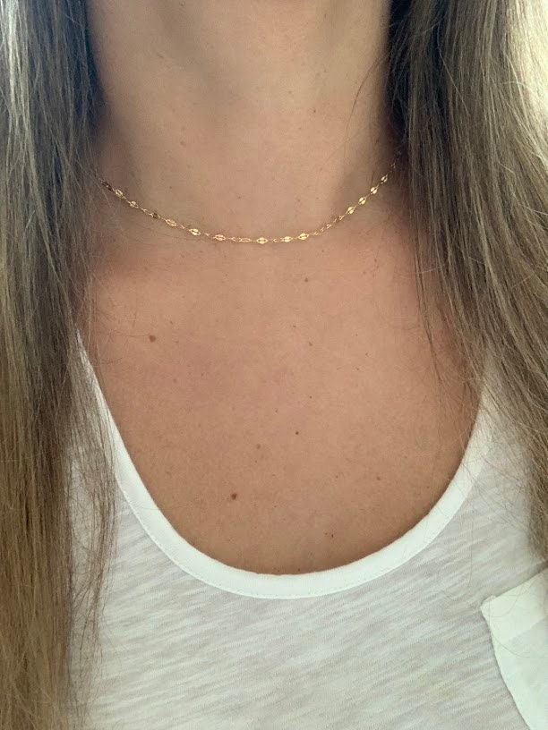 Gold Sparkle Mirror Chain Necklace: Sterling Silver Sequin