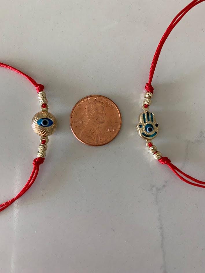 Jewel String 14K Gold Evil Eye Red String Bracelet: Handmade Protection Gift - Etsy