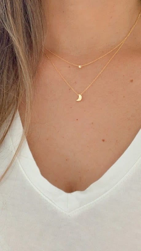 Gold Moon & Star Necklace • Floating Moon and Star • Moon Necklace • Gold Sterling Silver Star Necklace • Minimalist Necklace •Gift for her
