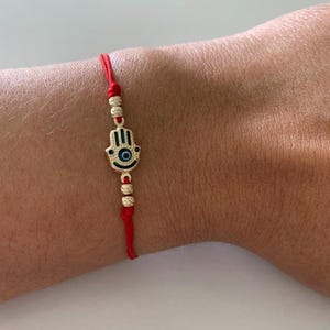 14K Gold Evil Eye Bracelet, Red String Gold Bracelet, Hamsa Evil Eye, Solid Gold Bracelet, Handmade, Yellow Gold, Gift For Protection, Gift